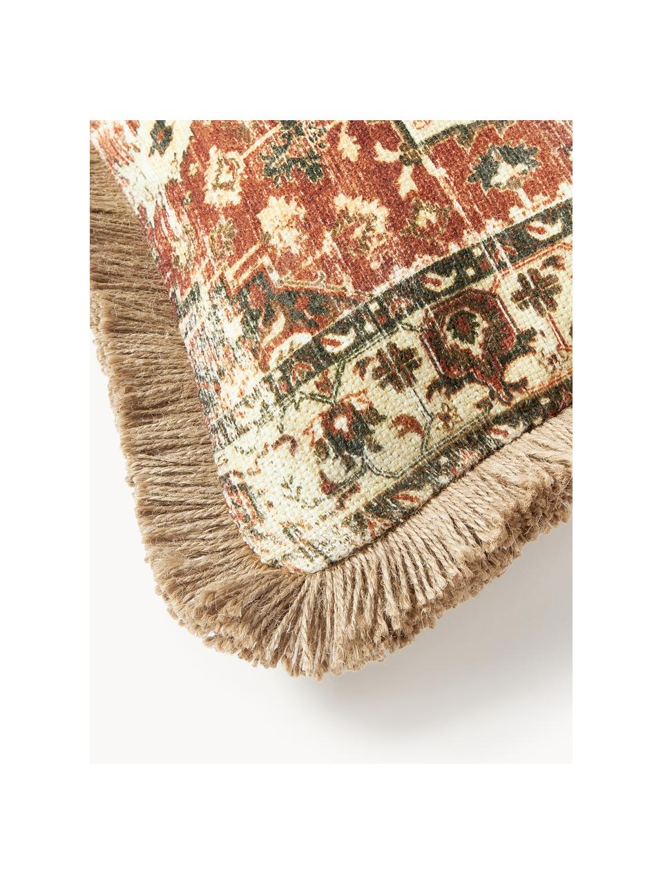Jute-Kissenhülle Nario mit Fransen, Rückseite: 100 % Baumwolle, Rostrot, Bunt, B 50 x L 50 cm