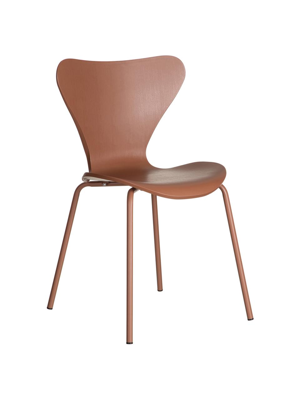 Kunststoffen stoelen Pippi, 2 stuks, Polypropyleen, metaal, Bruin, B 47 x D 50 cm