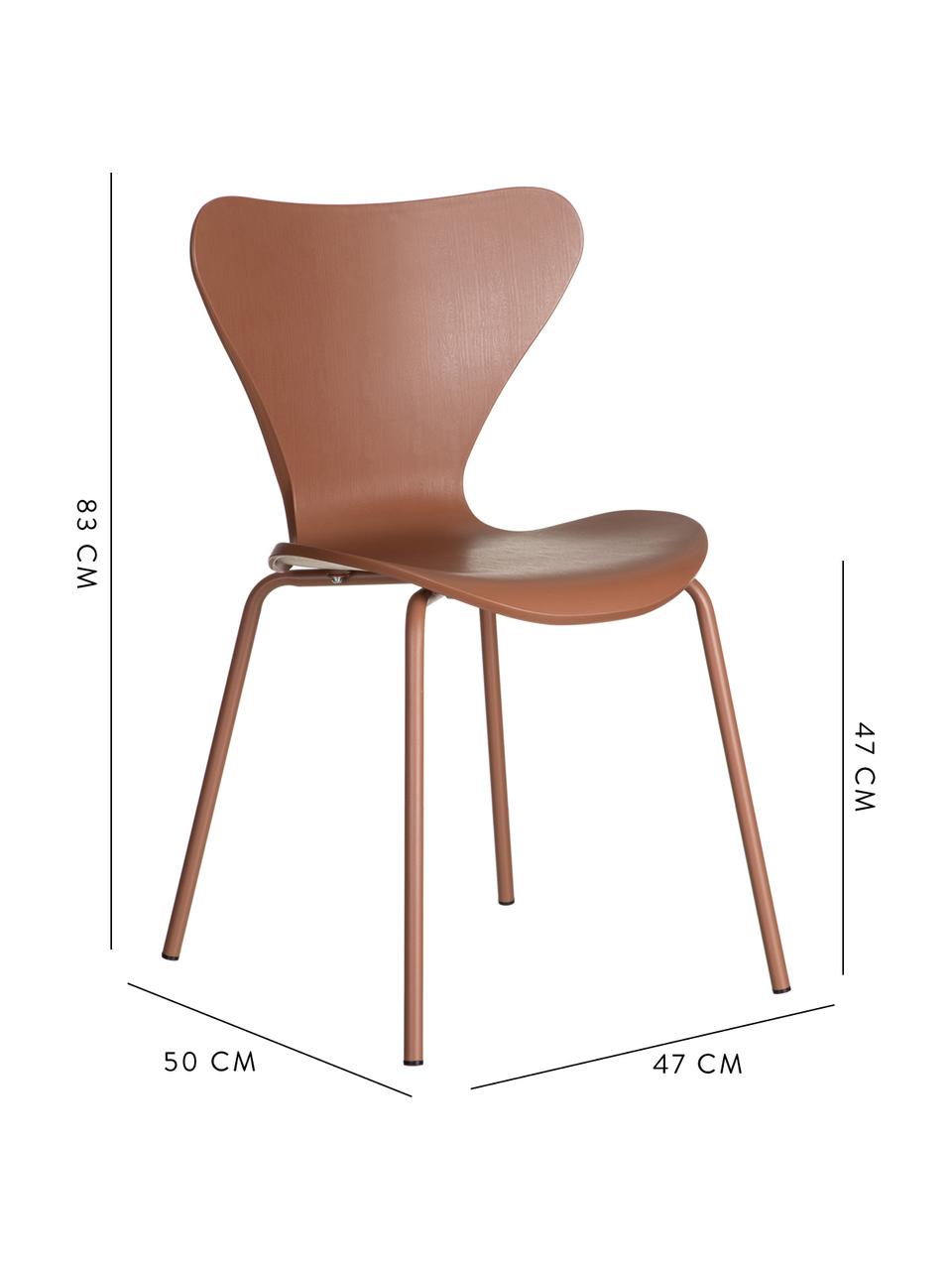 Kunststoffen stoelen Pippi, 2 stuks, Polypropyleen, metaal, Bruin, B 47 x D 50 cm