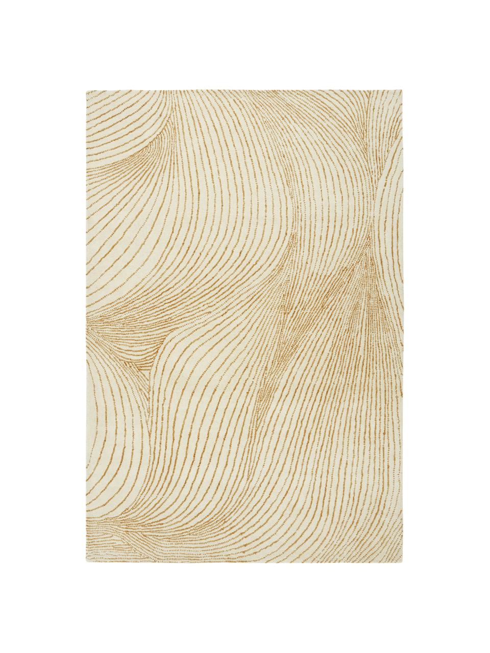 Velký ručně tkaný vlněný koberec s vlnitým vzorem Waverly, Béžová, bílá