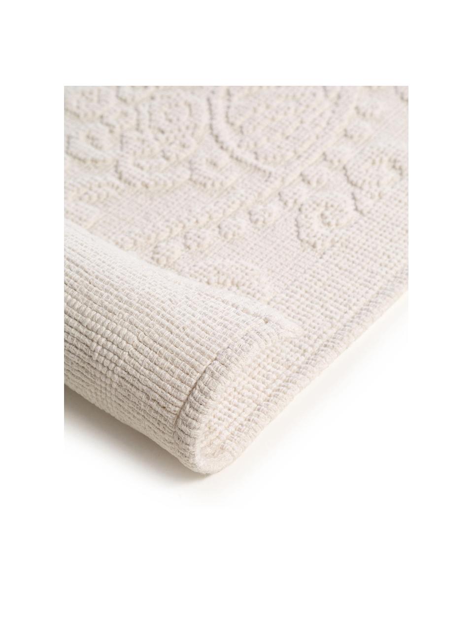 Tapis de bain motif floral Kaya, 100 % coton, Blanc crème, larg. 50 x long. 80 cm