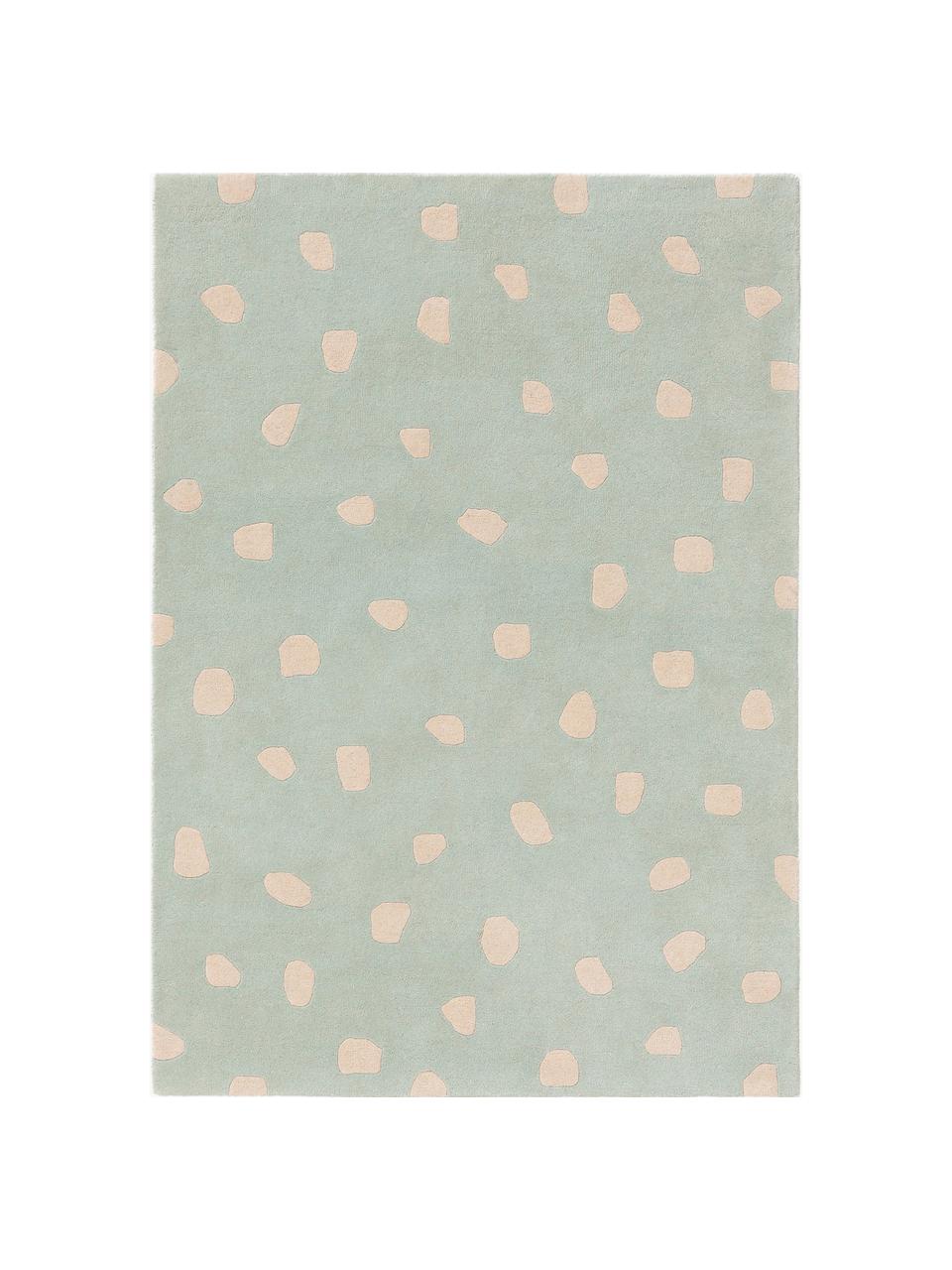 Handgetufteter Kinderteppich Savannah aus Wolle, Salbeigrün, Hellbeige, B 120 x L 170 cm (Größe S)