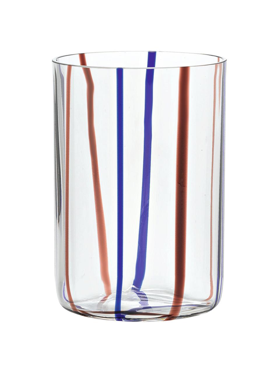 Súprava ručne fúkaných pohárov na vodu s farebnými pruhmi Tirache, 6 dielov, Sklo, Viacfarebná, Ø 7 x V 10 cm, 350 ml
