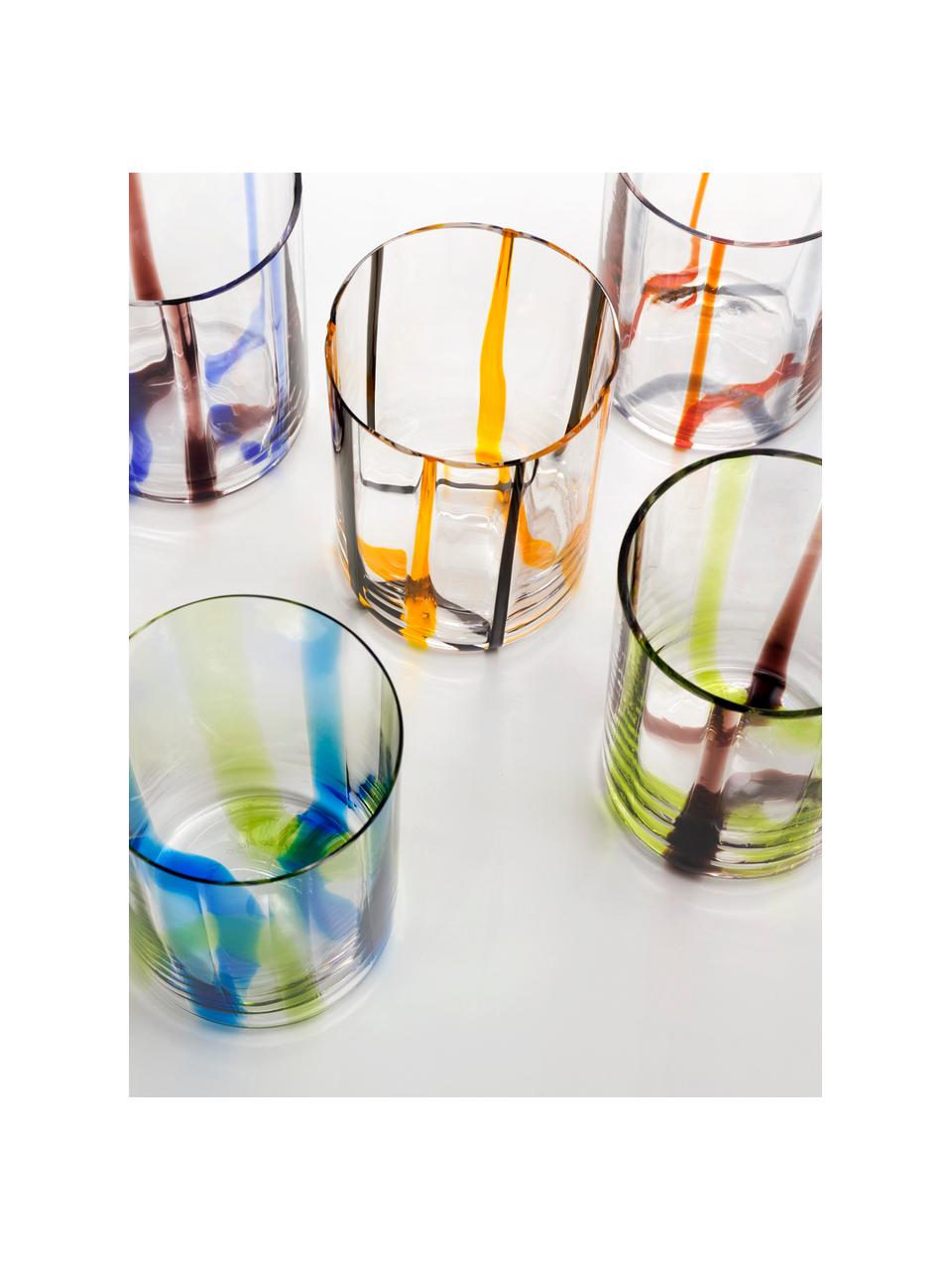 Mondgeblazen waterglazenset Tirache met kleurrijke strepen, 6-delig, Glas, Multicolour, Ø 7 x H 10 cm, 350 ml