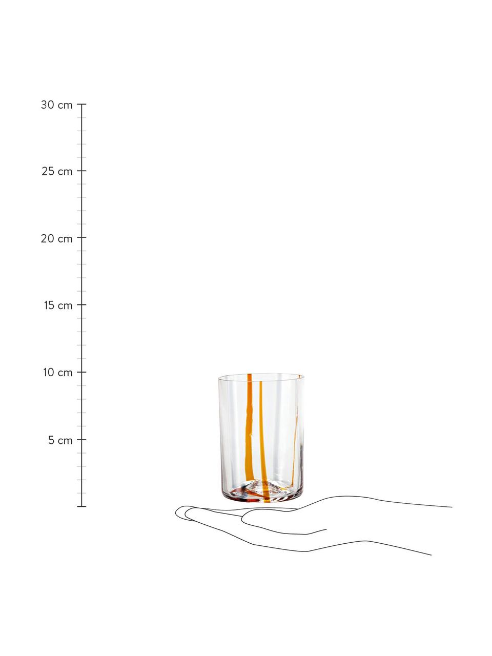 Mondgeblazen waterglazenset Tirache met kleurrijke strepen, 6-delig, Glas, Multicolour, Ø 7 x H 10 cm, 350 ml