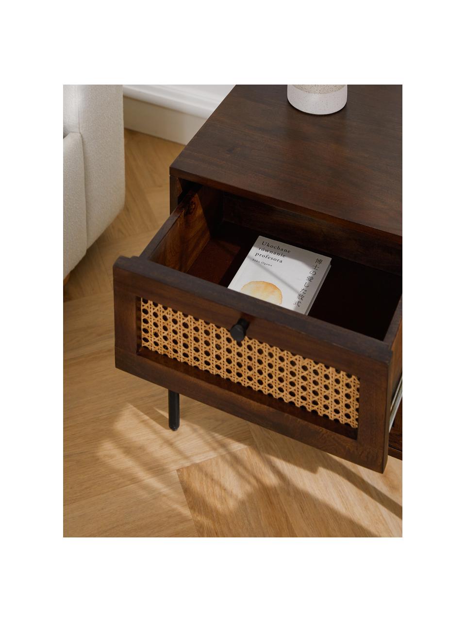 Nachtkastje Vienna met lades, Frame: massief mangohout, Poten: gepoedercoat metaal, Mangohout, B 45 x H 55 cm