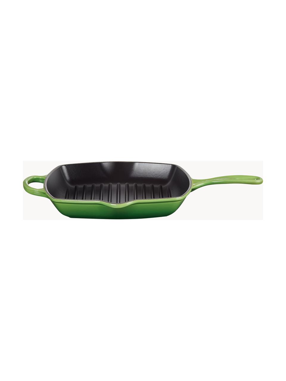 Vierkante grillpan Signature Collection uit gietijzer met gegroefde structuur, Geëmailleerd gietijzer, Groentinten, B 44 x H 5 cm