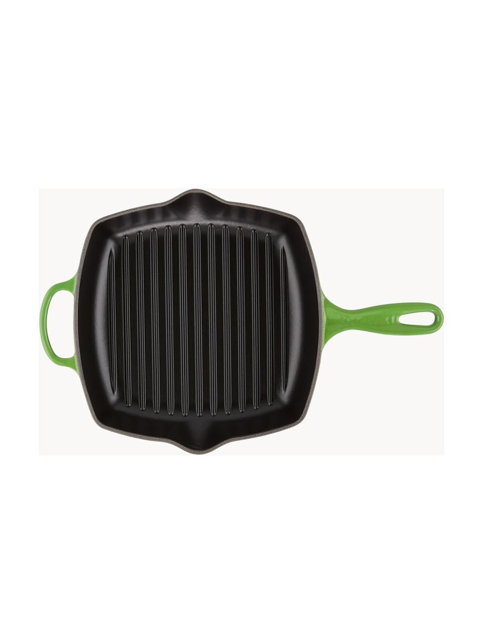 Vierkante grillpan Signature Collection uit gietijzer met gegroefde structuur, Geëmailleerd gietijzer, Groentinten, B 44 x H 5 cm