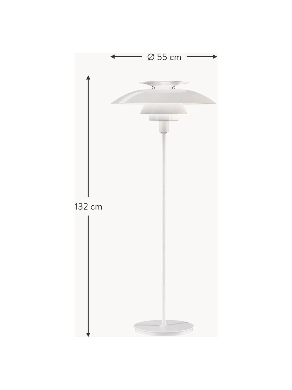 Kleine dimmbare Stehlampe PH 80, Lampenschirm: Acrylglas, Polycarbonat, Lampenfuß: ABS, Weiß, H 132 cm