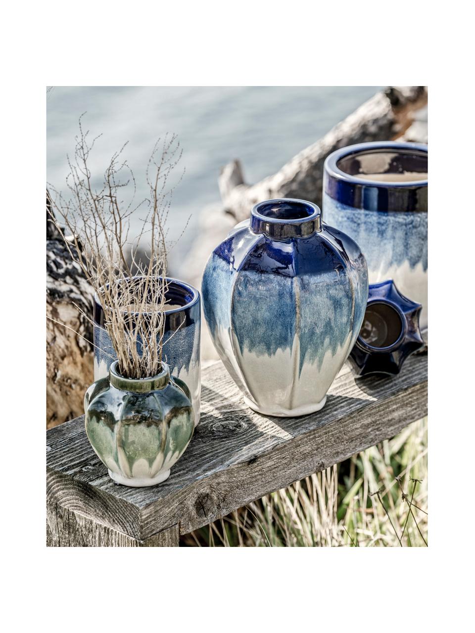 Decoratieve vaas Bora van keramiek, Keramiek, Blauwtinten, gebroken wit, Ø 11 x H 12 cm