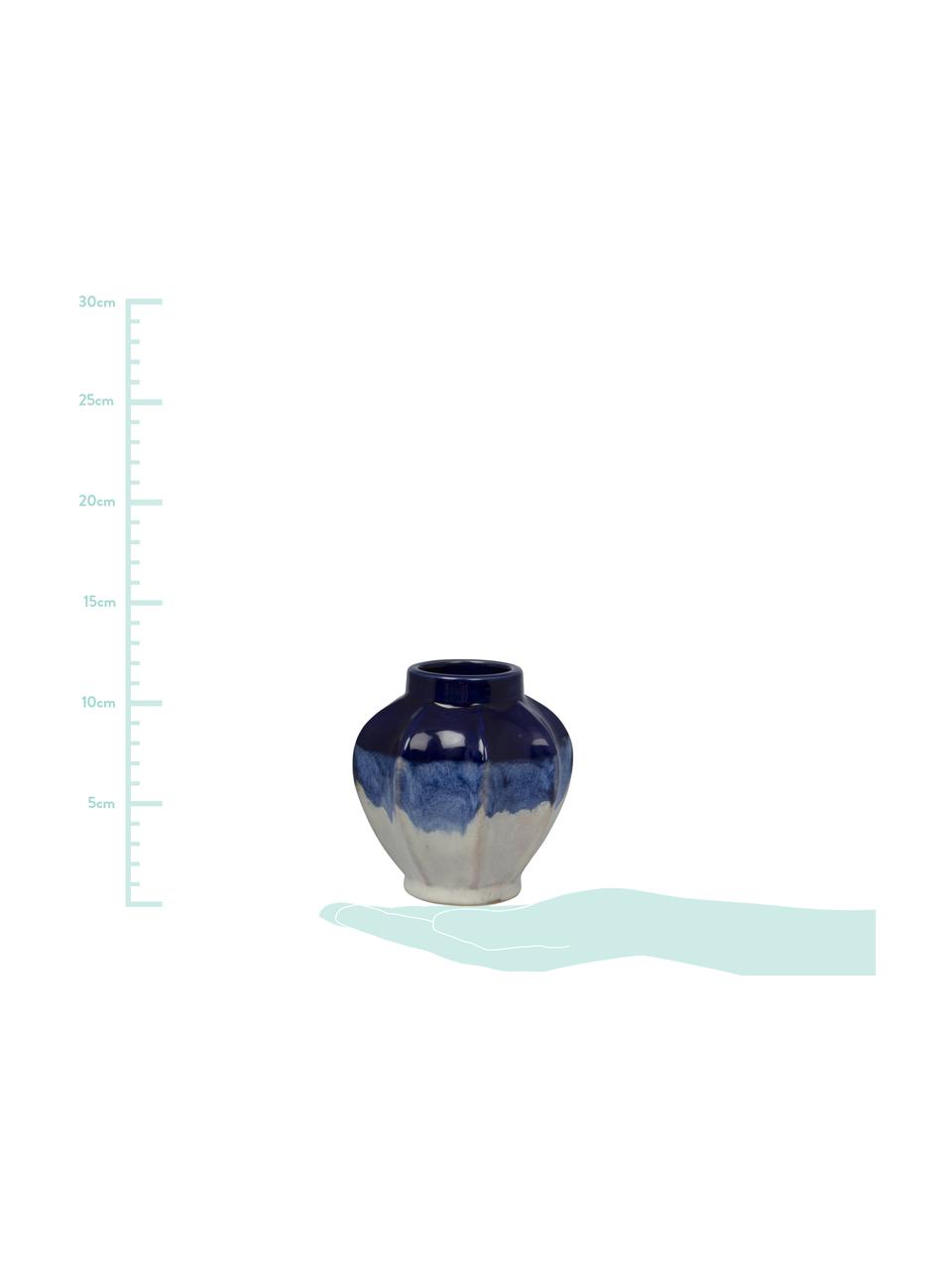 Vaso decorativo in terracotta Bora, Gres, Tonalità blu, bianco latteo, Ø 11 x Alt. 12 cm