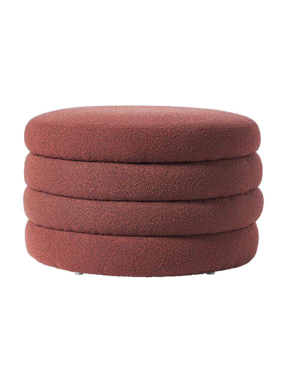 Puf grande en tejido bouclé Alto, con espacio de almacenamiento, Tapizado: tejido bouclé (100% polié, Estructura: madera de pino maciza, ma, Bouclé rojo indio, Ø 69 x Al 44 cm