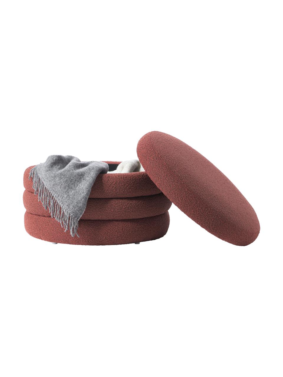Pouf XL contenitore in bouclé Alto, Rivestimento: bouclé (100% poliestere) , Struttura: legno di pino massiccio, , Bouclé rosso ruggine, Ø 69 x Alt. 44 cm