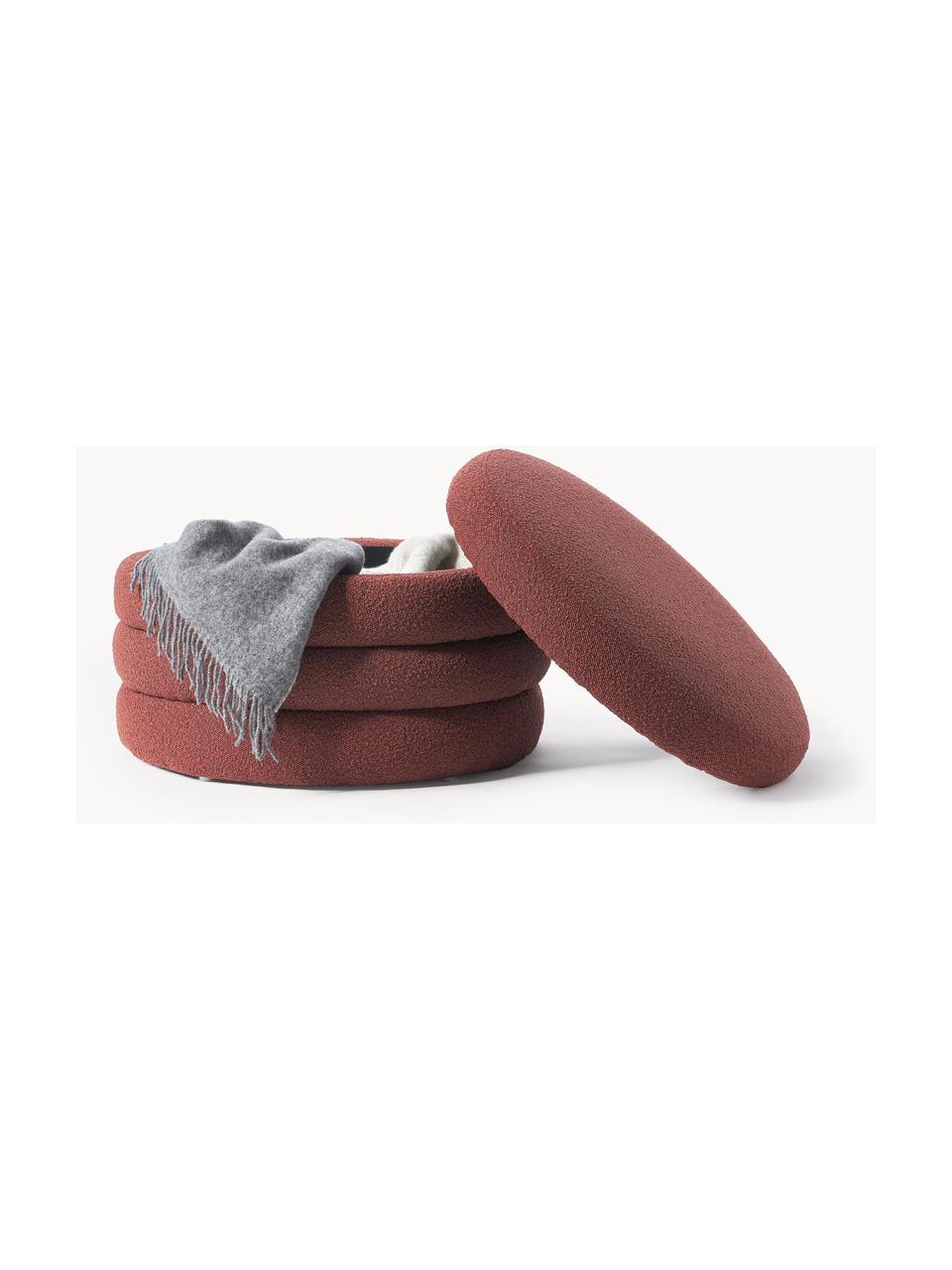 XL buklé taburetka s úložným priestorom Alto, Buklé vínovočervená, Ø 69 x V 44 cm