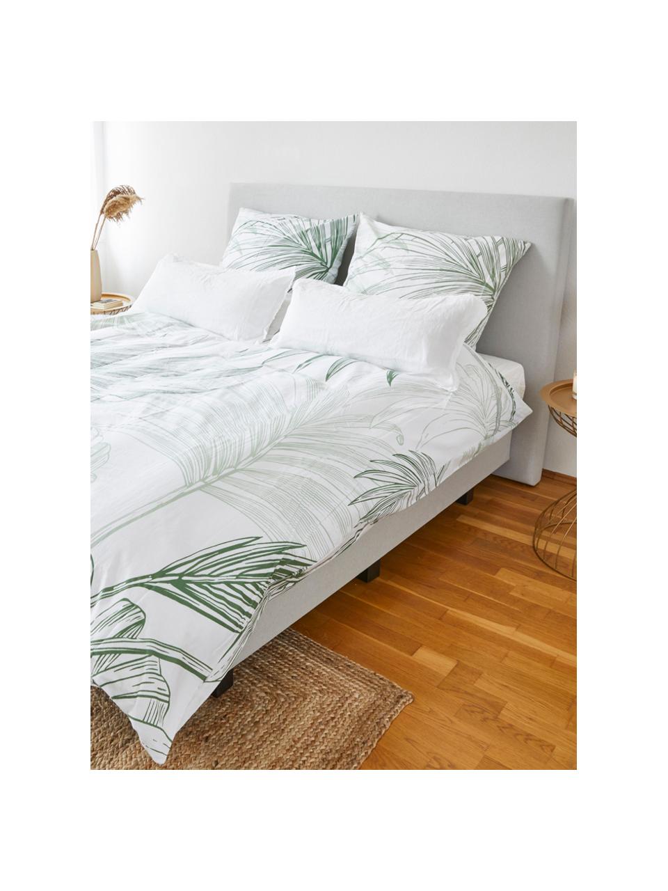 Pościel z bawełny Alessa, Biały, jasny zielony, ciemny zielony, 135 x 200 cm + 1 poduszka 80 x 80 cm