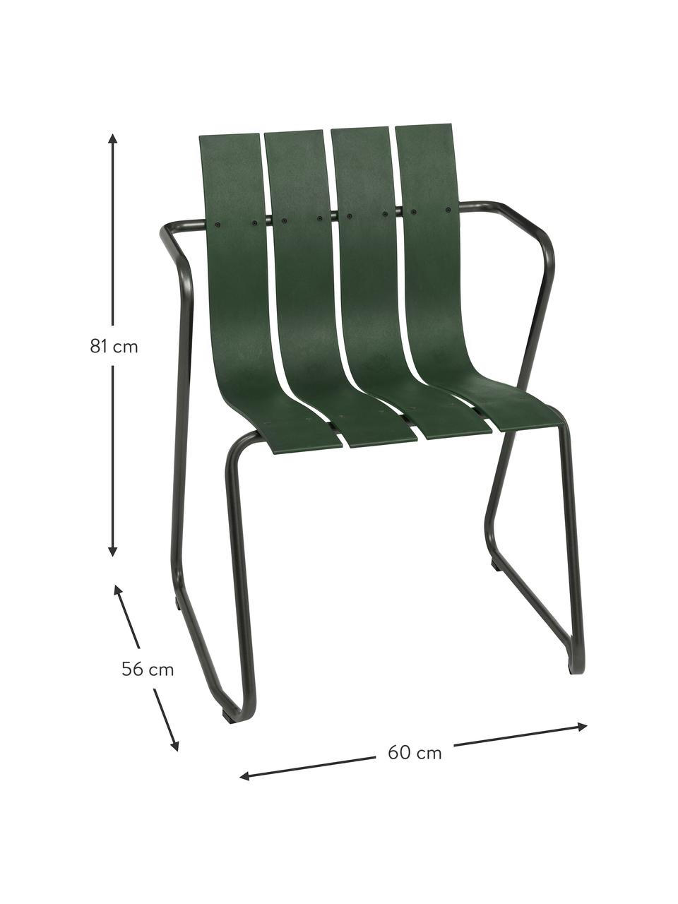 Ručne vyrobená záhradná stolička s opierkami Ocean, Tmavozelená, čierna, Š 60 x H 56 cm