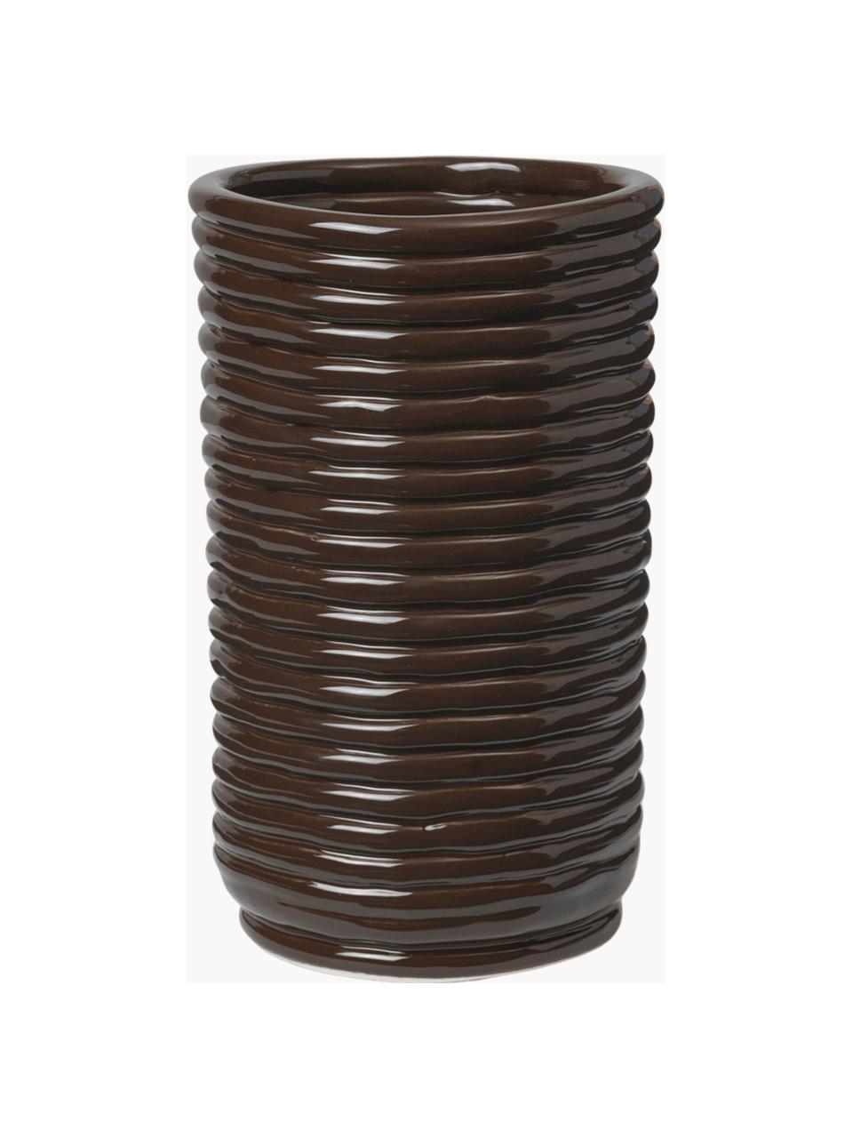 Handgefertigte Vase Corduroy, H 21 cm, Keramik, glasiert, Dunkelbraun, Ø 12 x H 21 cm