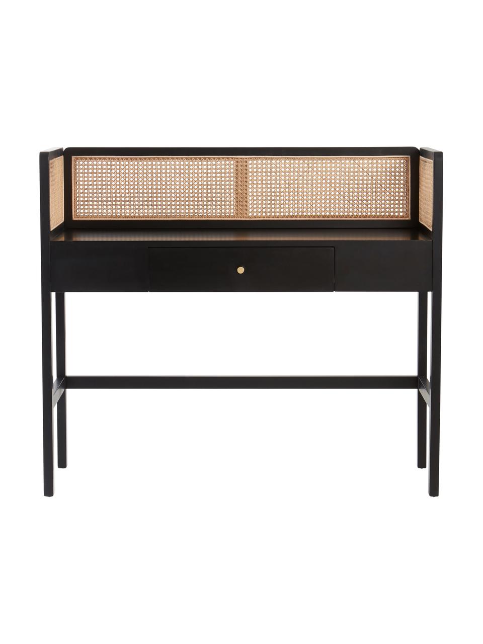 Scrivania con intreccio viennese Kimpton, Intreccio viennese: rattan, Nero, Larg. 116 x Alt. 42 cm