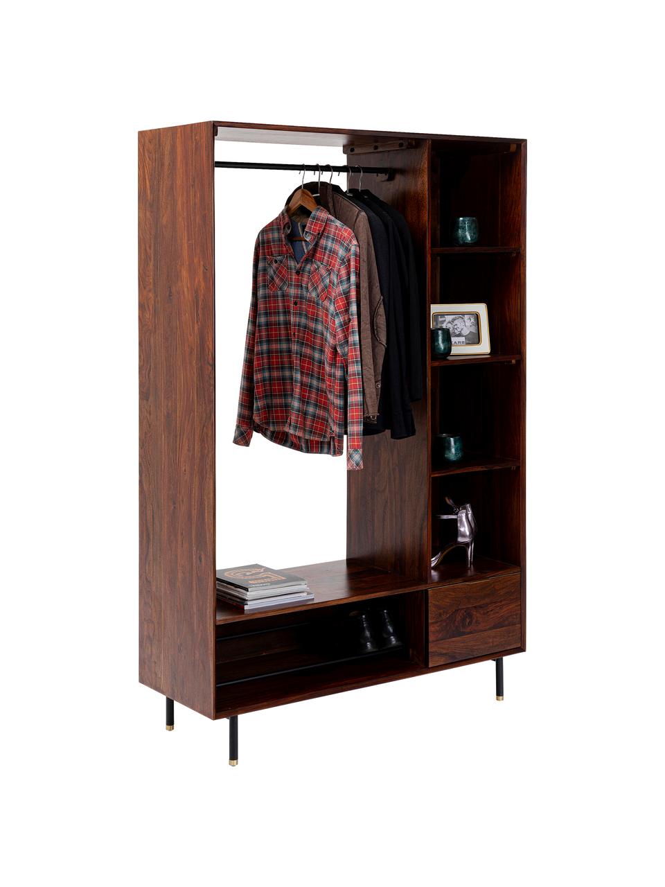 Offener Kleiderschrank Ravello aus Massivholz, Korpus: Sheeshamholz, massiv, lac, Braun, 120 x 185 cm