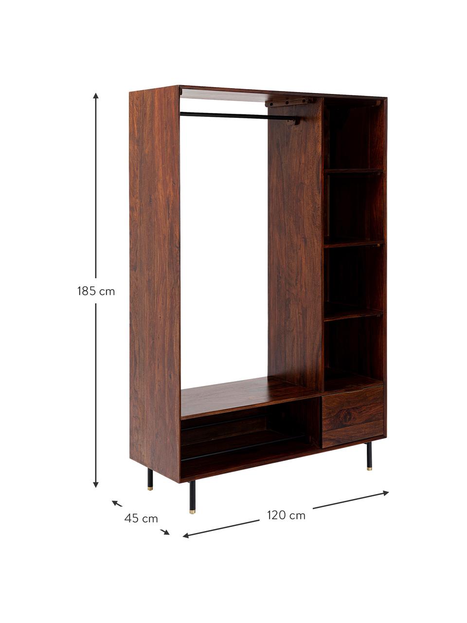 Offener Kleiderschrank Ravello aus Massivholz, Korpus: Sheeshamholz, massiv, lac, Braun, 120 x 185 cm