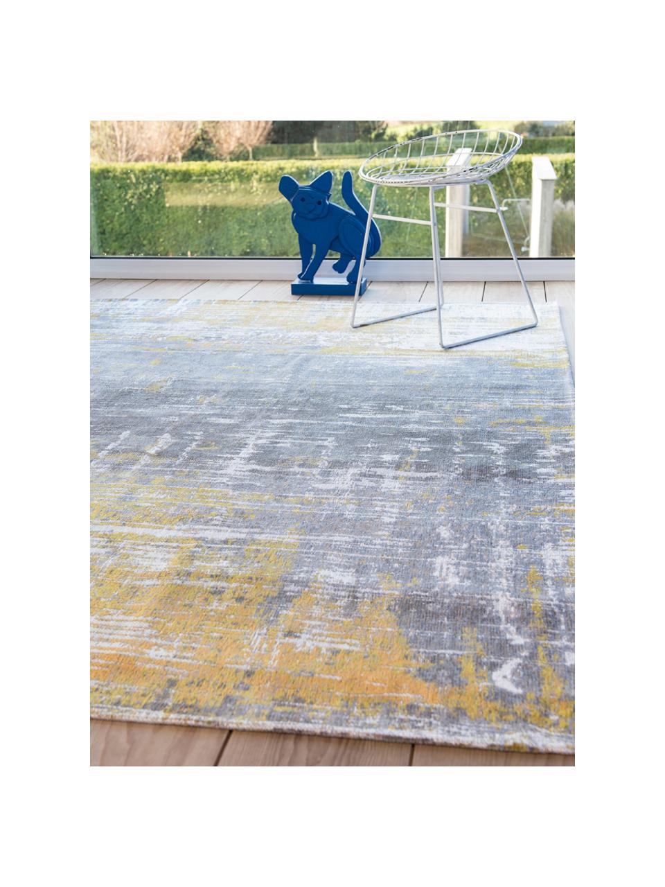 Tappeto di design Streaks, Retro: misto cotone, rivestito i, Giallo, grigio, Larg. 80 x Lung. 150 cm (taglia XS)