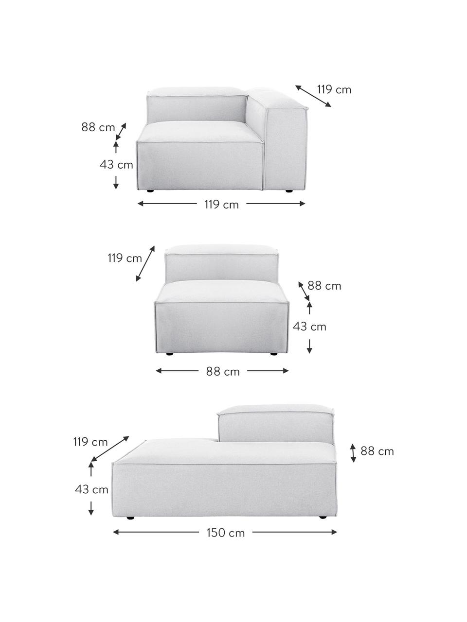Modulaire XL chaise longue Lennon, Bekleding: 100% polyester De slijtva, Frame: massief grenenhout, FSC-g, Poten: kunststof, Geweven stof lichtgrijs, B 357 x D 119 cm, rugleuning rechts