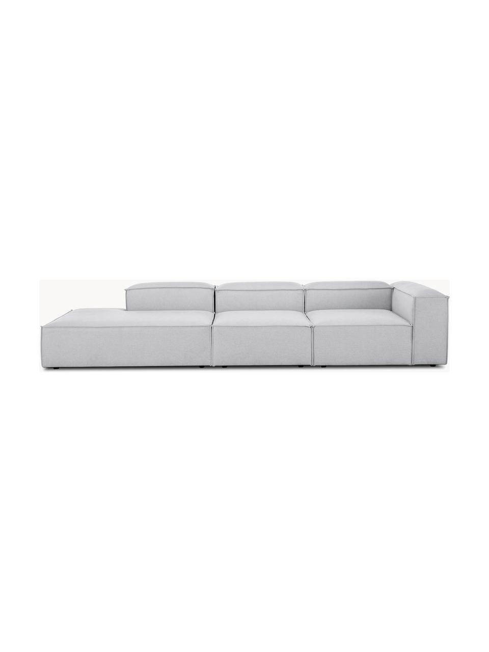 Chaise longue XL componibile Lennon, Rivestimento: 100% poliestere Con 115.0, Struttura: legno di pino massiccio, , Piedini: plastica, Tessuto grigio chiaro, Larg. 357 x Prof. 119 cm, schienale a destra