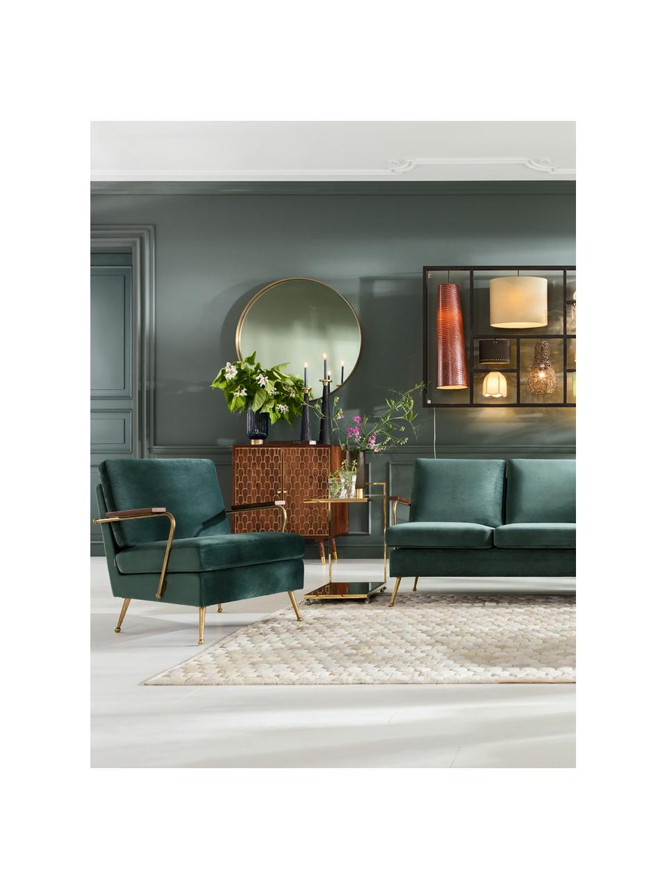 Fotel z aksamitu Gamble, Tapicerka: aksamit poliestrowy Tkani, Korpus: drewno sosnowe, surowe, Zielony, S 68 x G 75 cm