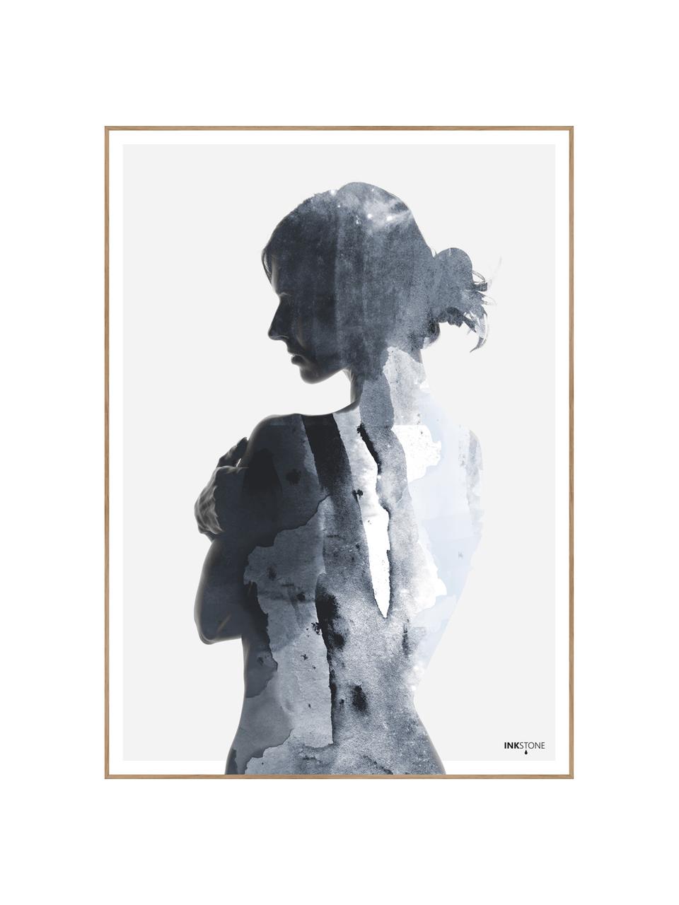 Gerahmter Digitaldruck Woman in Blue, Bild: Digitaldruck auf Papier (, Rahmen: Hochdichte Holzfaserplatt, Blautöne, Weiß, B 50 x H 70 cm