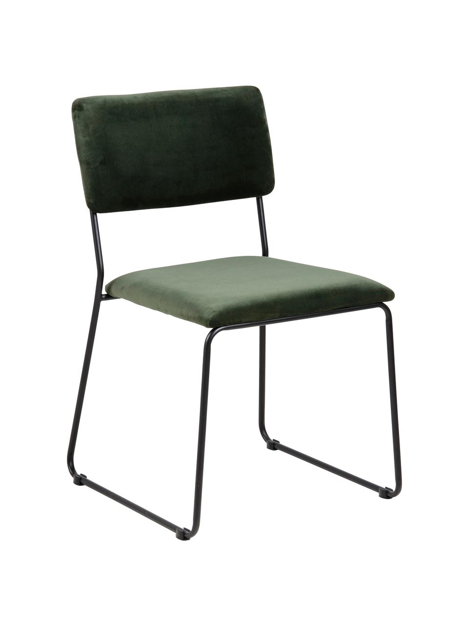 Fluwelen stoelen Cornelia, 2 stuks, Bekleding: polyester fluweel, Poten: gelakt metaal, Bosgroen, zwart, B 50 x D 54 cm