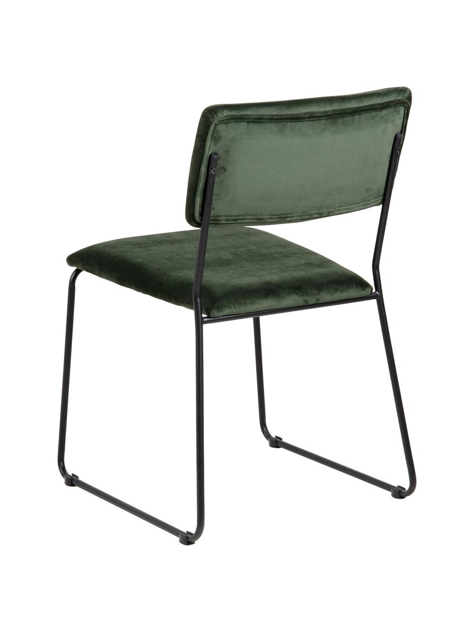 Sametová čalouněná židle Cornelia, 2 ks, Lesní zelená, černá