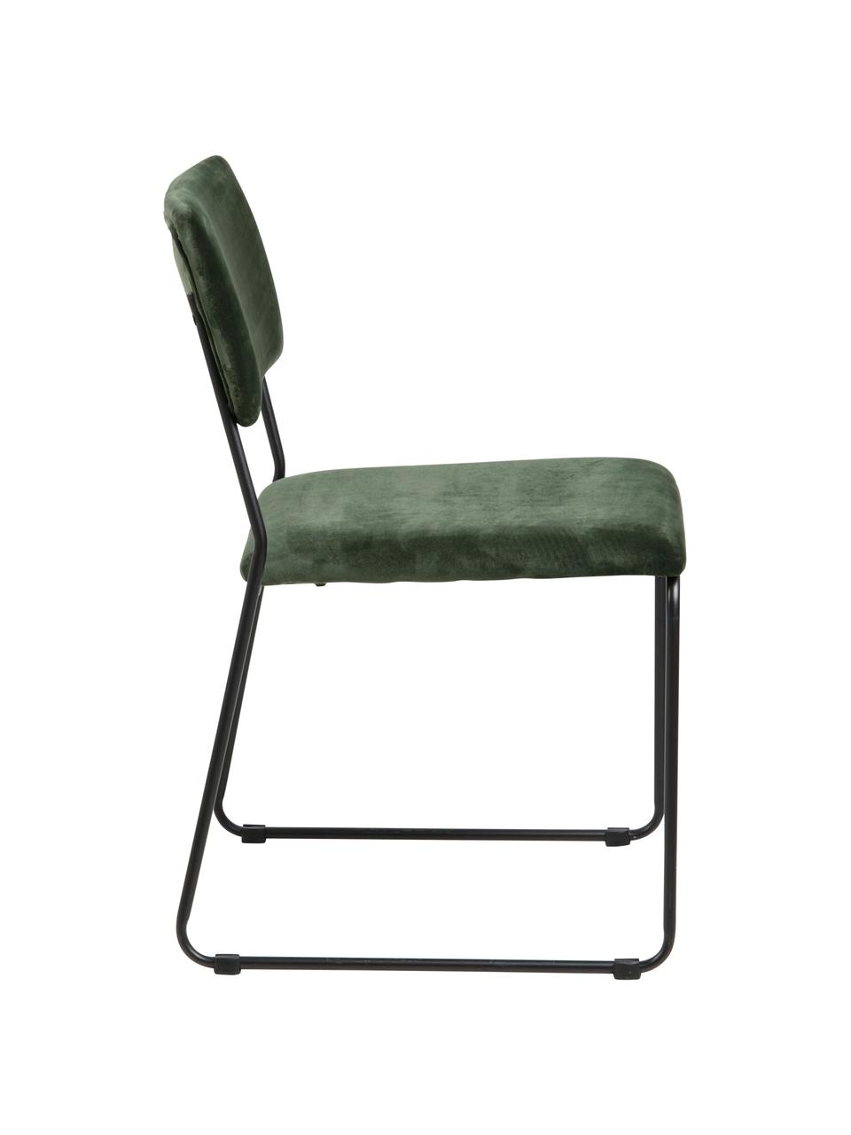 Fluwelen stoelen Cornelia, 2 stuks, Bekleding: polyester fluweel, Poten: gelakt metaal, Bosgroen, zwart, B 50 x D 54 cm