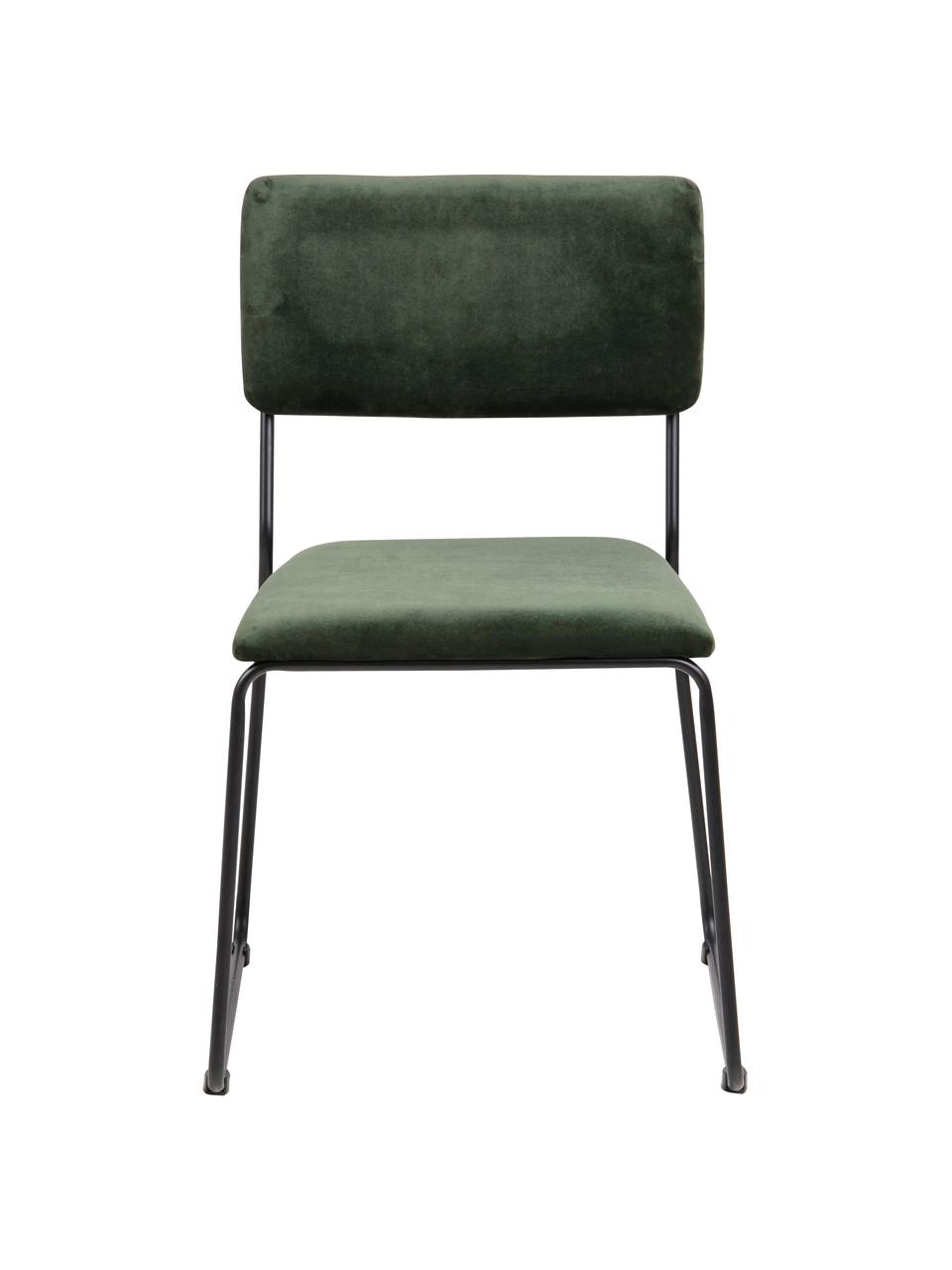 Fluwelen stoelen Cornelia, 2 stuks, Bekleding: polyester fluweel, Poten: gelakt metaal, Bosgroen, zwart, B 50 x D 54 cm