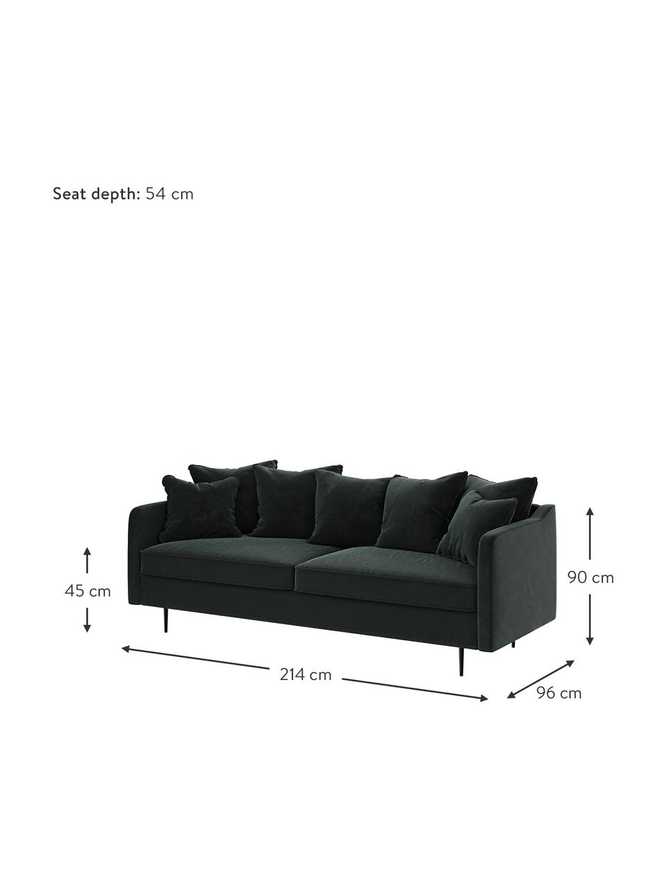 Sofa z aksamitu Esme (3-osobowa), Tapicerka: 100% aksamit poliestrowy, Stelaż: drewno liściaste, drewno , Nogi: metal powlekany Dzięki tk, Antracytowy, S 214 x G 96 cm