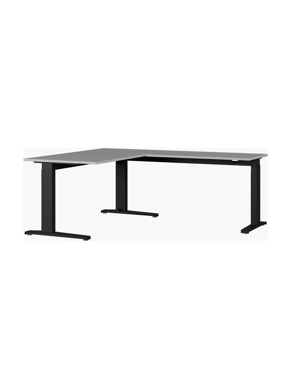 Bureau d'angle à hauteur réglable Easy, Blanc cassé, noir, larg. 160 x prof. 193 cm