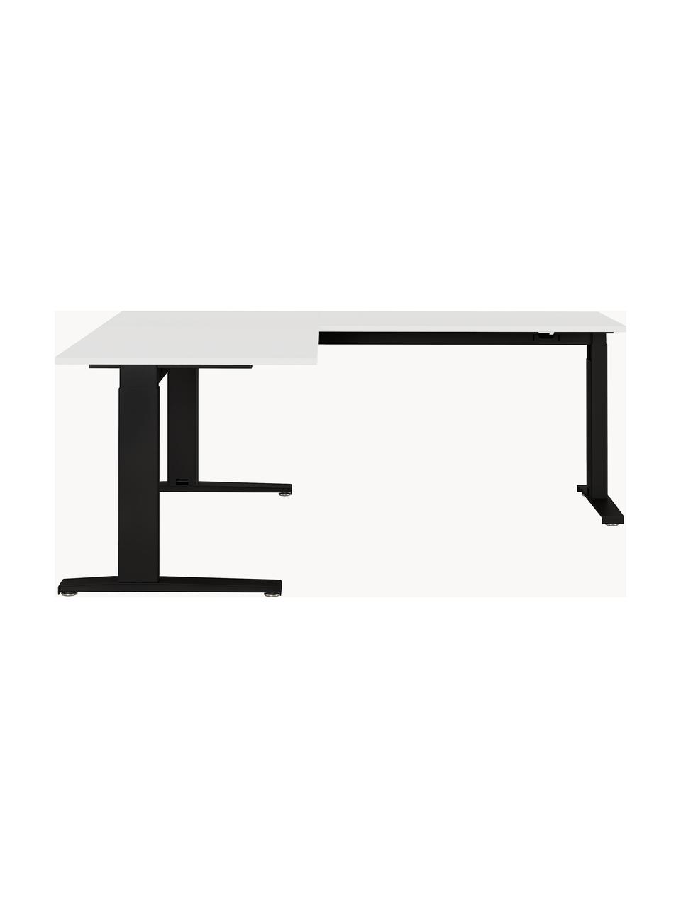 Höhenverstellbarer Eckschreibtisch Easy, Tischplatte: Spanplatte mit Melaminhar, Gestell: Metall, pulverbeschichtet, Off White, Schwarz, B 160 x T 193 cm