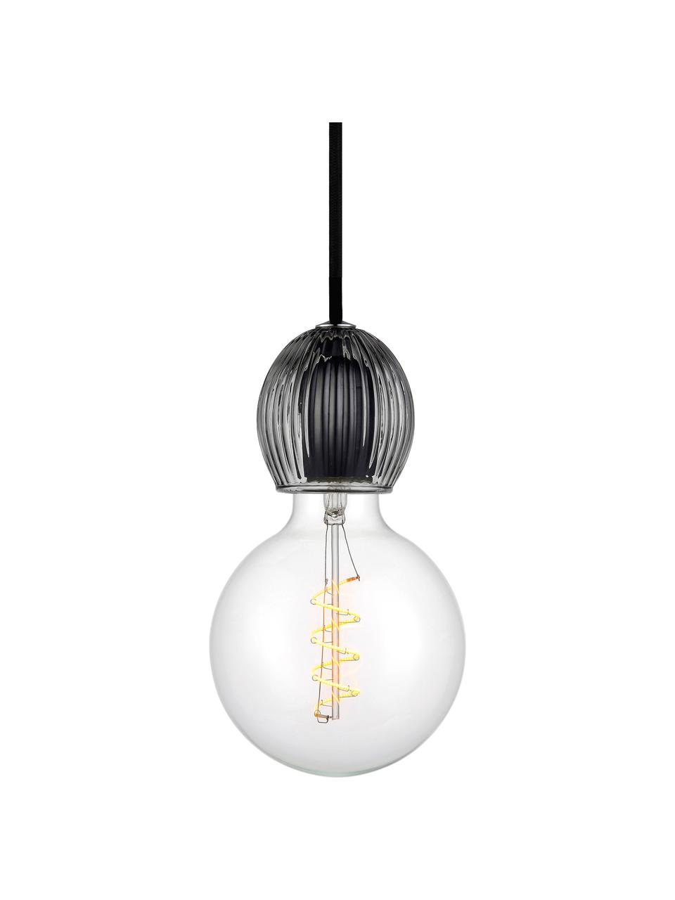 Lámpara de techo pequeña de vidrio CPH, Anclaje: plástico, Cable: cubierto en tela, Gris transparente, Ø 8 x Al 9 cm
