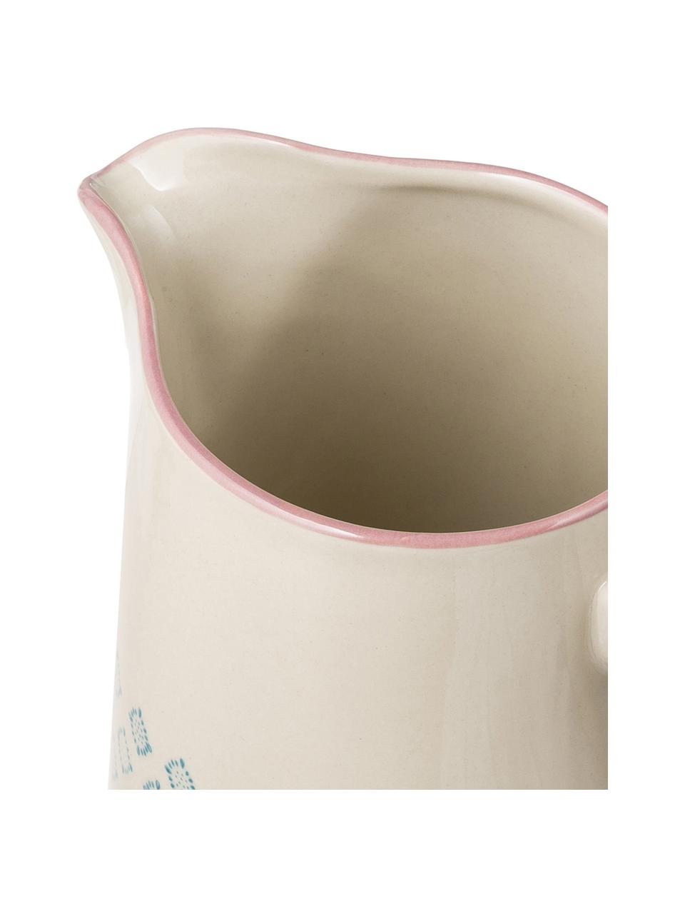 Caraffa dipinta a mano Patrizia, 2 L, Gres, Bianco crema, blu, rosa, 2 L