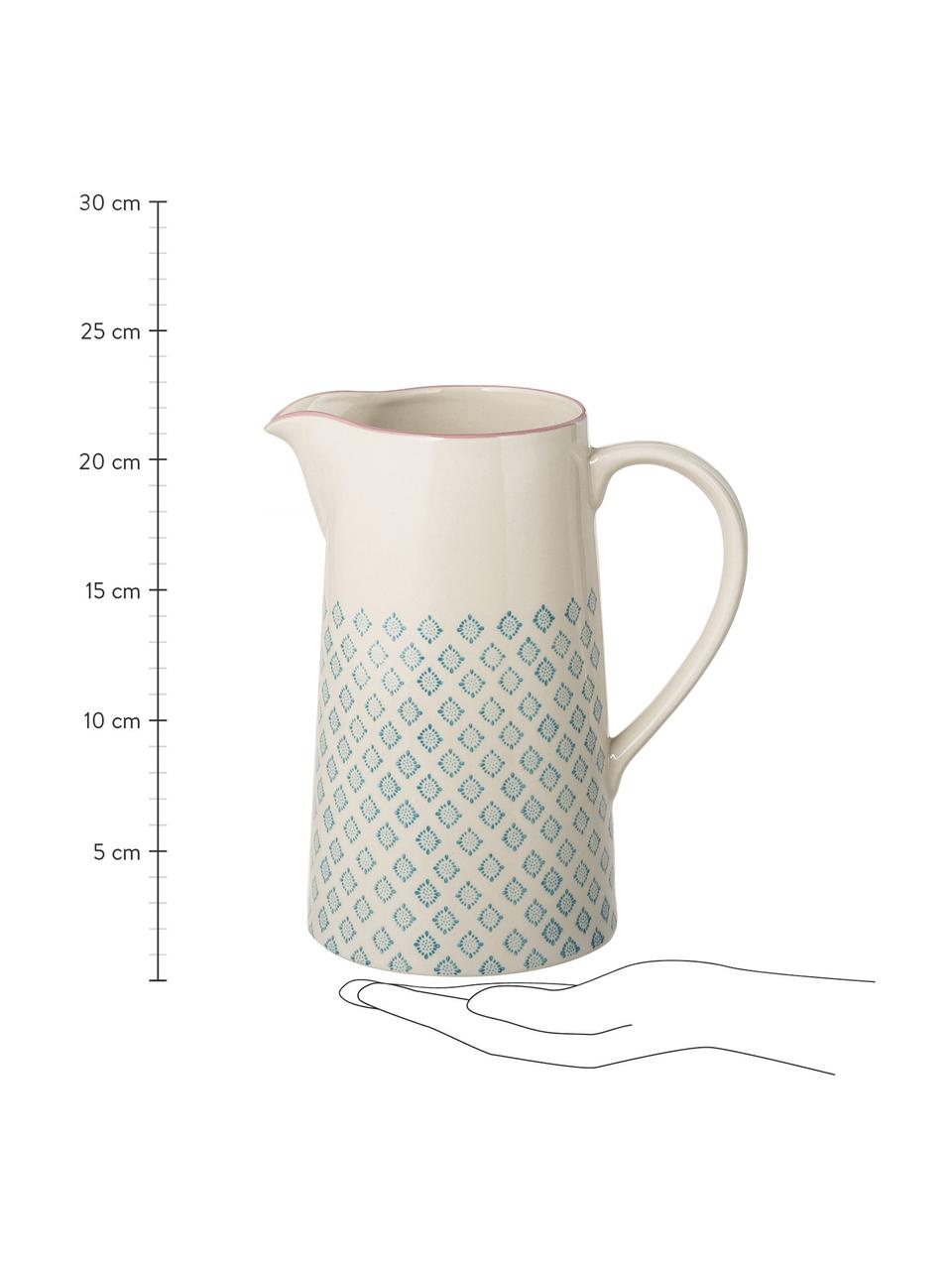 Handbeschilderde waterkan Patrizia met een speels patroon, 2 L, Keramiek, Crèmewit, blauw, roze, 2 L