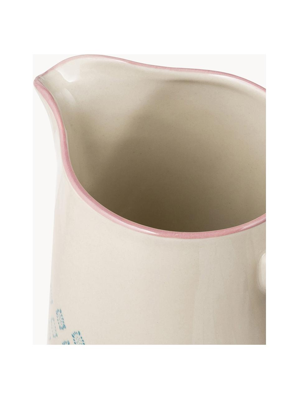 Caraffa dipinta a mano con motivo giocoso Patrizia, 2 L, Gres, Bianco latte, azzurro, rosa chiaro, 2 L