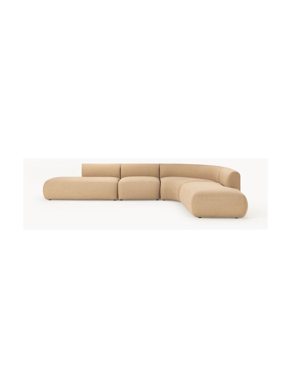 Narożna sofa modułowa bouclé Sofia (4-osobowa), Tapicerka: bouclé (100% poliester) D, Stelaż: drewno świerkowe z certyf, Nogi: tworzywo sztuczne, Beżowy bouclé, S 385 x G 298 cm