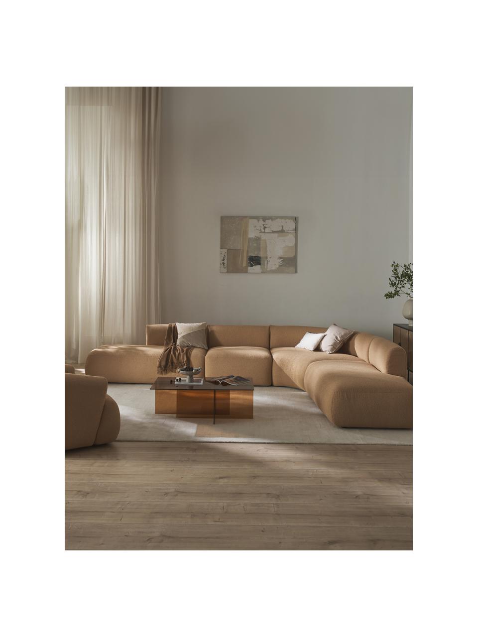 Divano angolare componibile 4 posti in bouclé Sofia, Rivestimento: bouclé (100% poliestere) , Struttura: legno di abete rosso, tru, Piedini: plastica Questo prodotto , Bouclé beige, Larg. 385 x Prof. 298 cm