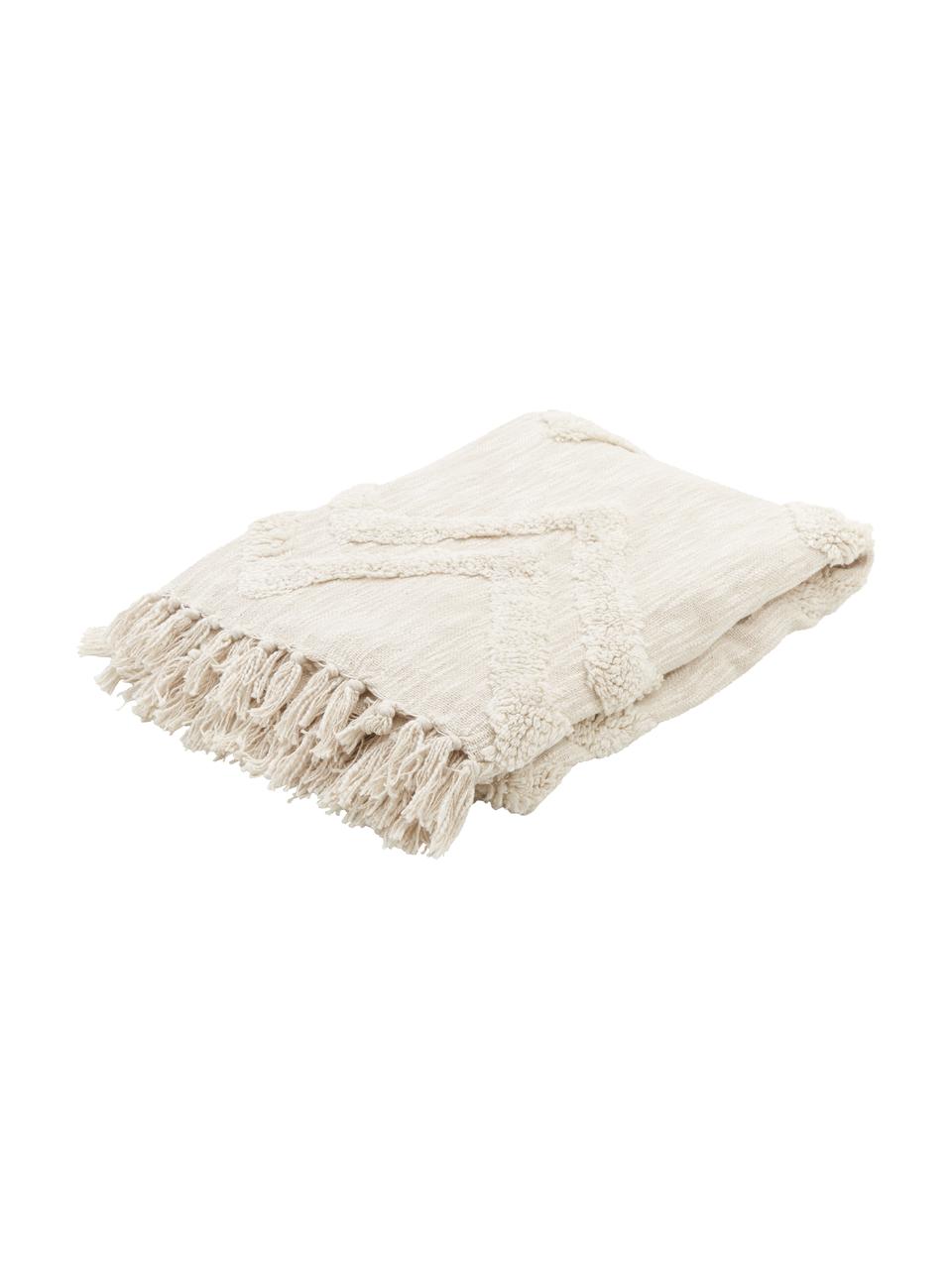 Bavlněný pléd s všívaným klikatým vzorem Akesha, 100 % bavlna, Krémová, Š 130 cm, D 170 cm