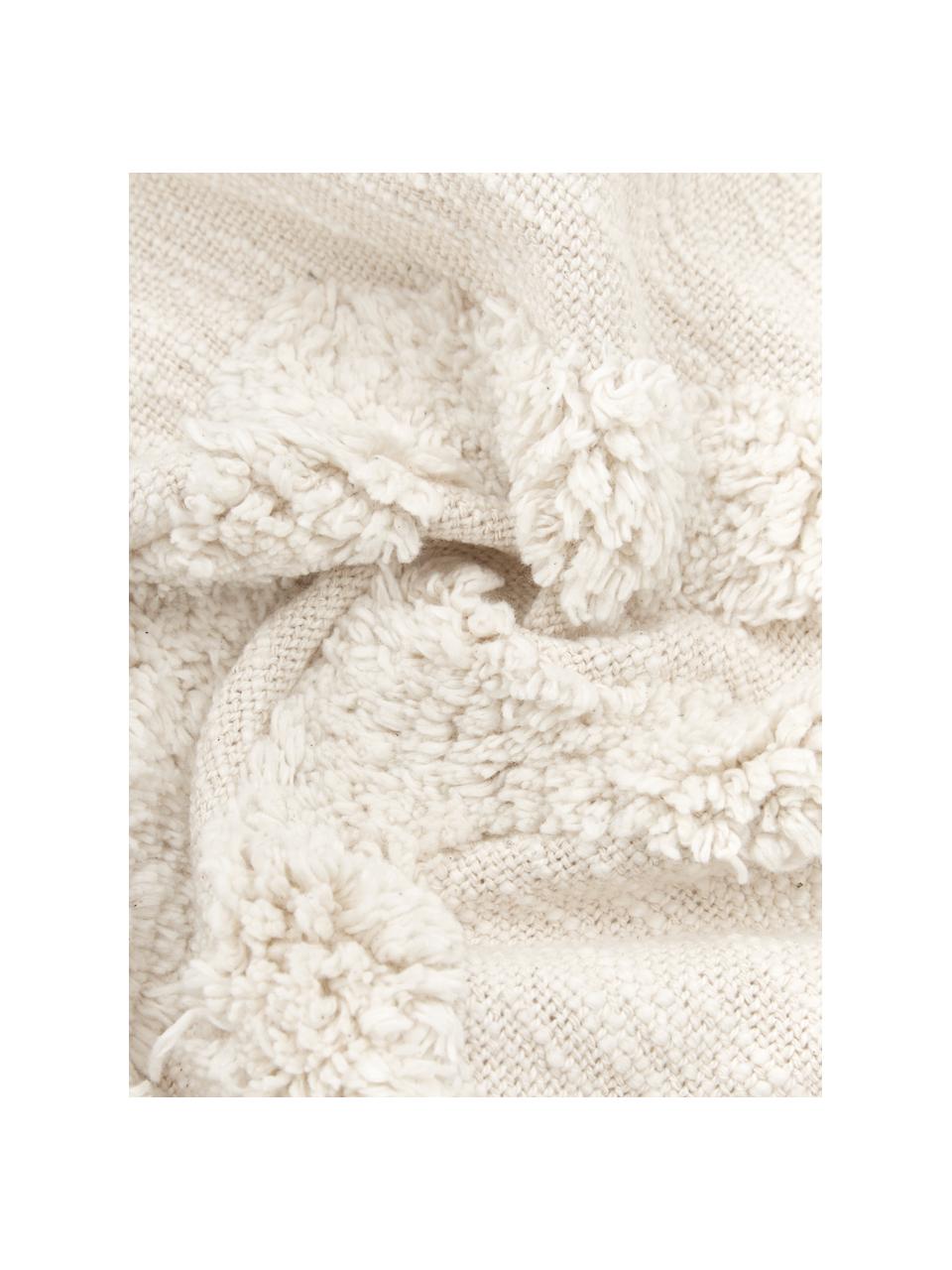 Boho Baumwolldecke Akesha mit getuftetem Zickzack-Muster, 100% Baumwolle, Cremefarben, B 130 x L 170 cm