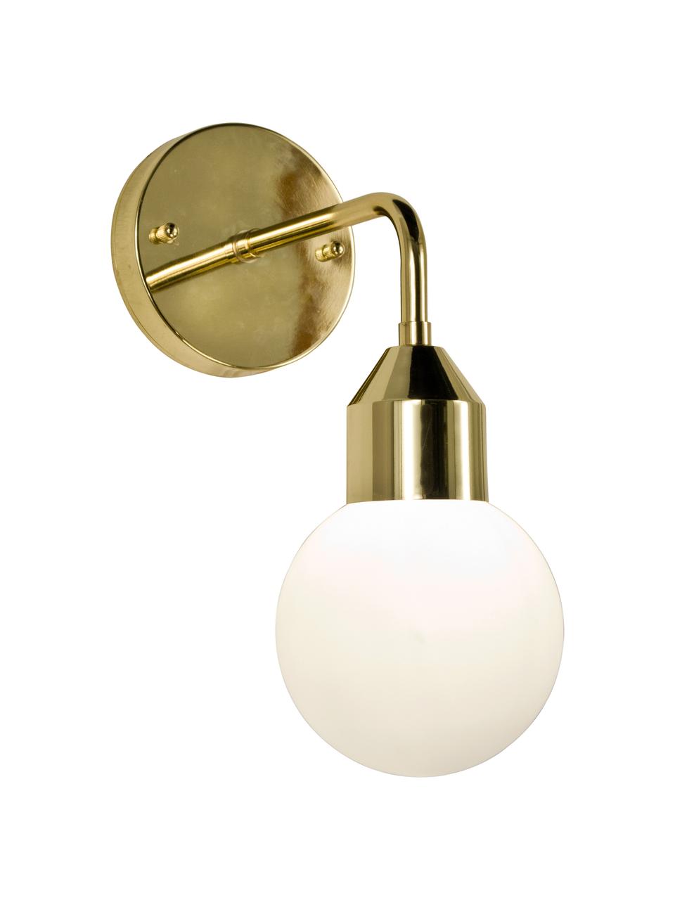 Badkamer wandlamp Florens met glazen lampenkap, Lampenkap: opaalglas, Goudkleurig, wit, B 12 x D 25 cm