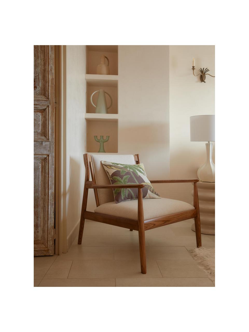 Kissenhülle Miro mit Palmenmuster, 100 % Baumwolle, Grüntöne, Gelbtöne, B 45 x L 45 cm