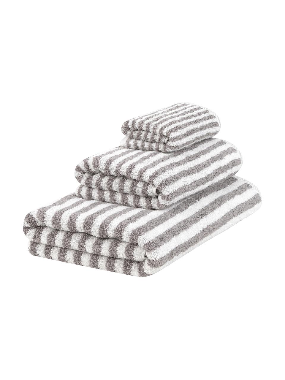 Set de toallas a rayas Viola, 3 uds., Gris, blanco, Set de diferentes tamaños