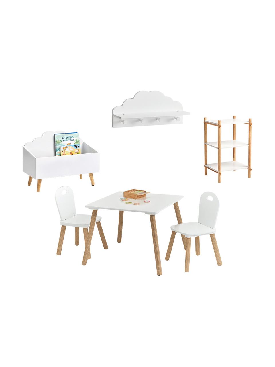Detská stolová súprava Scandi, 3 diely, Biela, svetlé drevo, Súprava s rôznymi veľkosťami