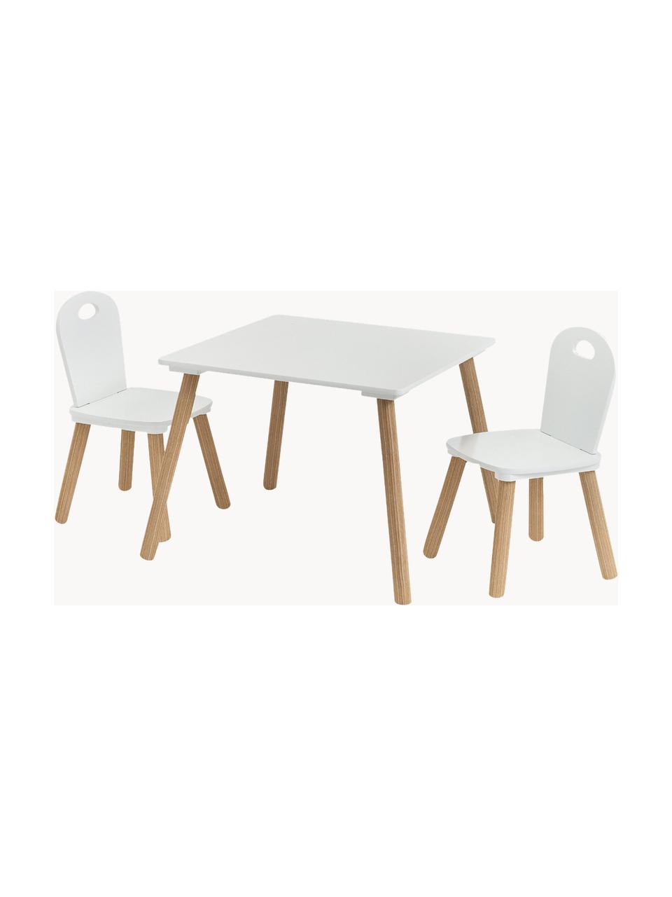 Kindertafel Scandi met stoelen, 3-delig, Poten: grenenhout met kunststoff, Wit, grenenhout, Set met verschillende formaten