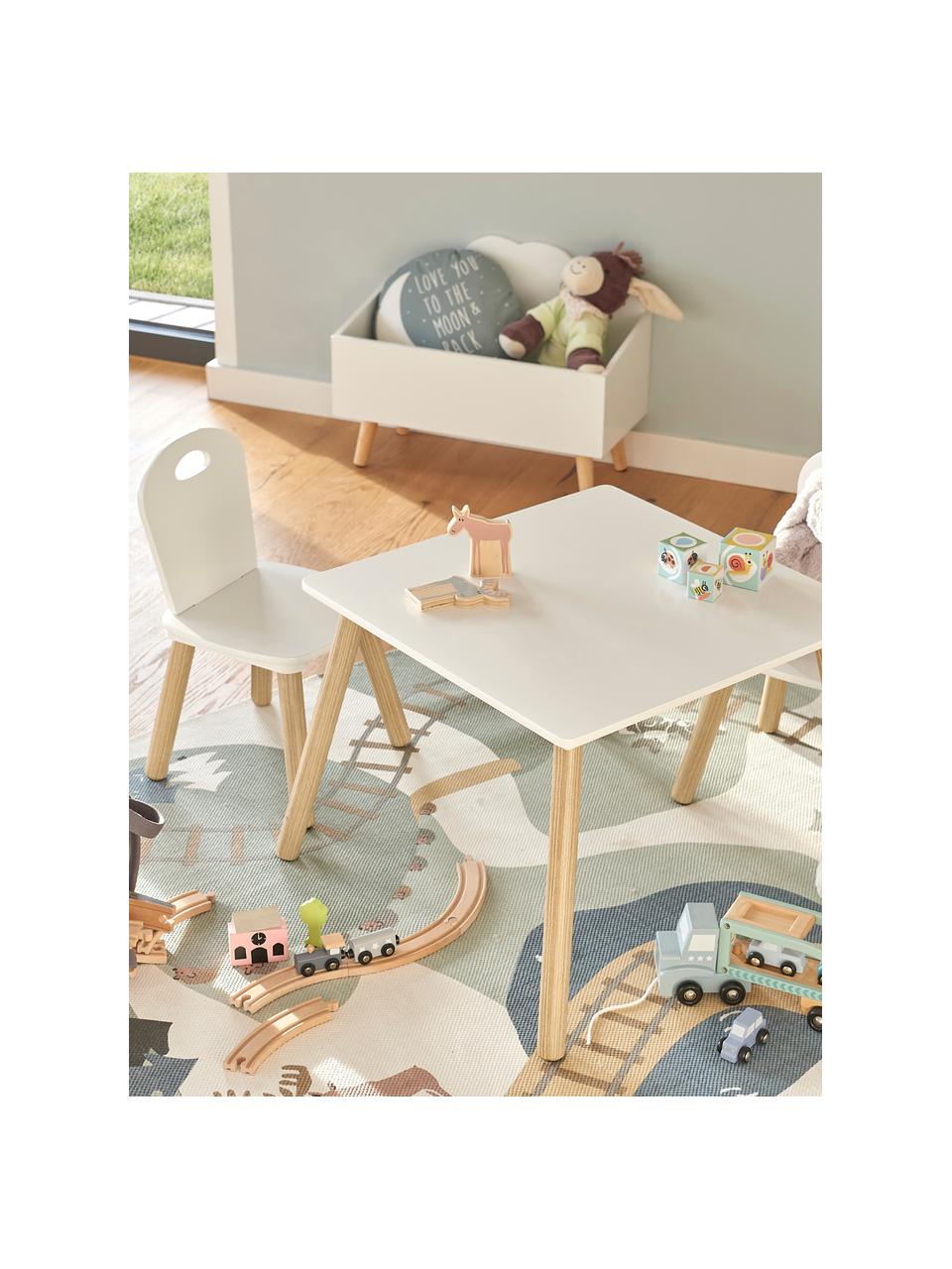 Kindertafel Scandi met stoelen, 3-delig, Poten: grenenhout met kunststoff, Wit, grenenhout, Set met verschillende formaten